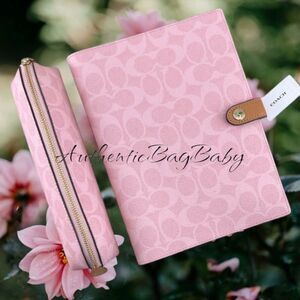 Coach Notebook & Pencil Case In Signature Canvas In Powder Pink & Smooth Leather